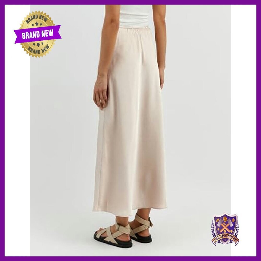 Satin Maxi Skirt High Waist Drawstring A-Line Flowy Long - Picture 5 of 8